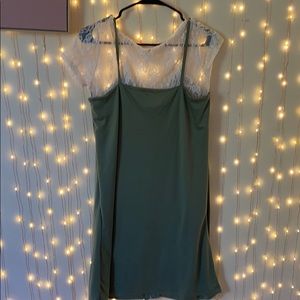 Green dress with lace underneath top